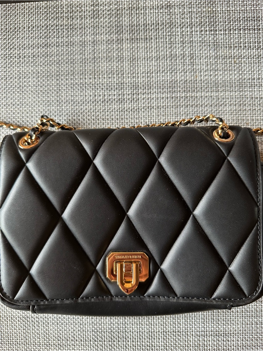 Charles & Keith Black Quilted Crossbody with Gold Chain